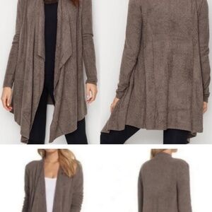 Barefoot Dreams CozyChic Lite Brown Island Wrap Draped Longline Cardigan.